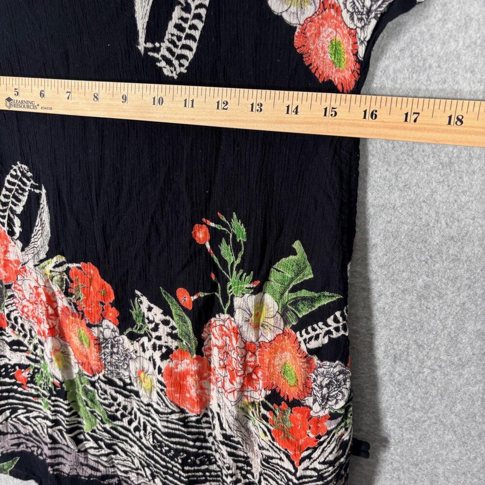 Womens Gauze Top Small Orange Green Floral Sequin Ruched Side Tie Resort Cruise - Picture 7 of 9